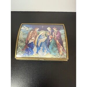 Vintage Enesco Corp Christmas Nativity Scene Trinket Music Box Antique